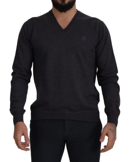 Dolce & Gabbana - Elegant V-Neck Crown Wool Sweater