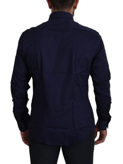 Versace Collection - Elegant Dark Blue Cotton Blend Dress Shirt