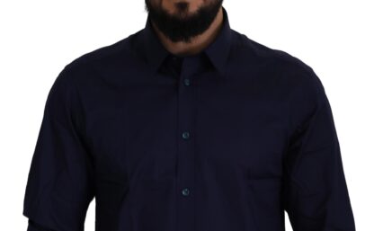 Versace Collection - Elegant Dark Blue Cotton Blend Dress Shirt