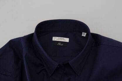 Versace Collection - Elegant Dark Blue Cotton Blend Dress Shirt