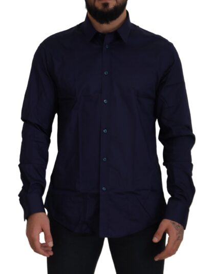 Versace Collection - Elegant Dark Blue Cotton Blend Dress Shirt