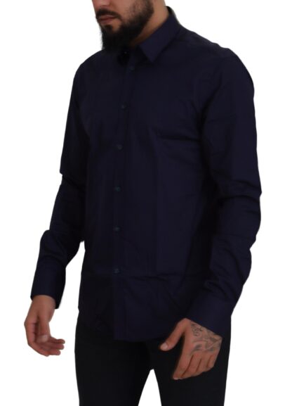 Versace Collection - Elegant Dark Blue Cotton Blend Dress Shirt