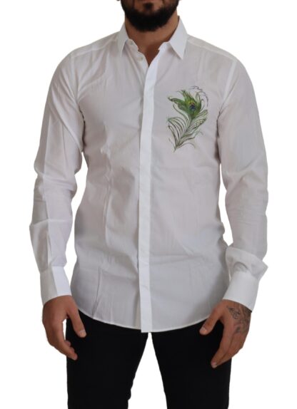 Dolce & Gabbana - Elegant White Peacock Feather Dress Shirt