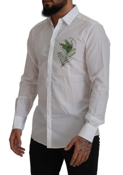 Dolce & Gabbana - Elegant White Peacock Feather Dress Shirt