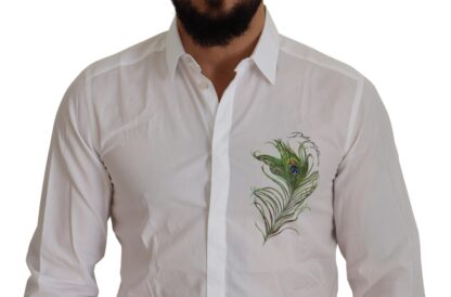 Dolce & Gabbana - Elegant White Peacock Feather Dress Shirt