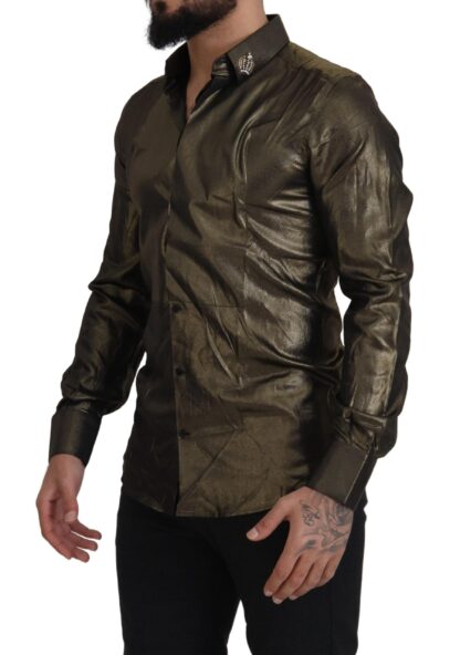 Dolce & Gabbana - Elegant Gold Slim Fit Shirt with Crown Embroidery