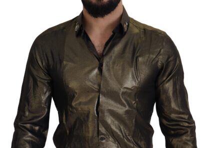 Dolce & Gabbana - Elegant Gold Slim Fit Shirt with Crown Embroidery