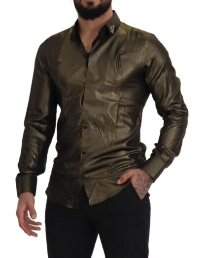 Dolce & Gabbana - Elegant Gold Slim Fit Shirt with Crown Embroidery