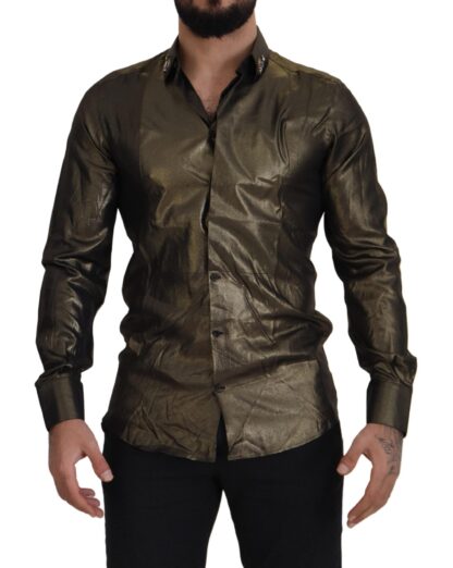 Dolce & Gabbana - Elegant Gold Slim Fit Shirt with Crown Embroidery