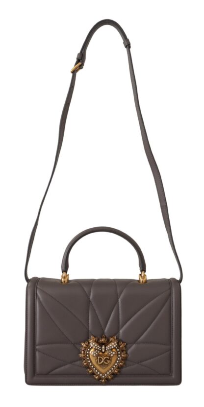 Dolce & Gabbana - Dolce & Gabbana Gray Leather Nappa Small Shoulder Strap DEVOTION  Women Bag