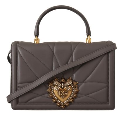 Dolce & Gabbana - Dolce & Gabbana Gray Leather Nappa Small Shoulder Strap DEVOTION  Women Bag