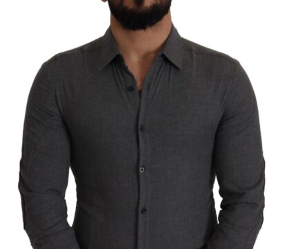 Costume National - Sleek Gray Cotton Casual Button Front Shirt