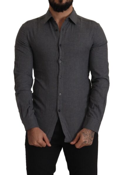 Costume National - Sleek Gray Cotton Casual Button Front Shirt