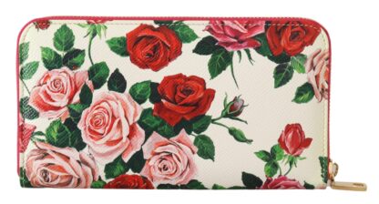 Dolce & Gabbana - Elegant Continental Leather Wallet with Rose Design