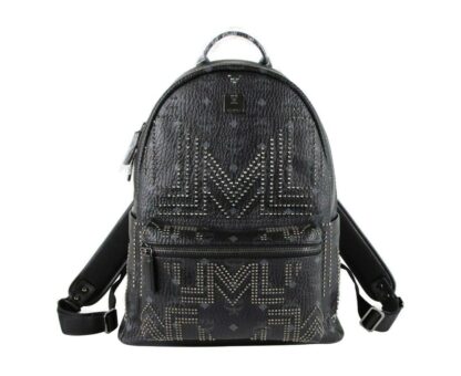 MCM - MCM Black Coated Canvas Studded Medium Backpack