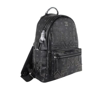 MCM - MCM Black Coated Canvas Studded Medium Backpack