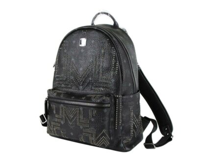 MCM - MCM Black Coated Canvas Studded Medium Backpack