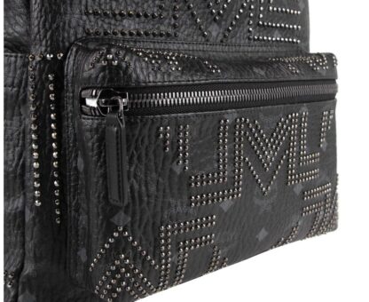 MCM - MCM Black Coated Canvas Studded Medium Backpack