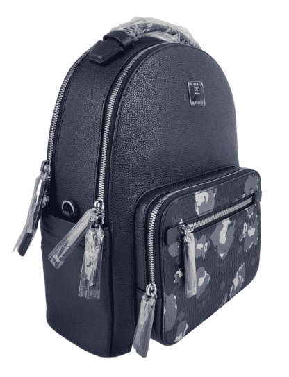 MCM - MCM Navy Leather Small Backpack with Camo Print