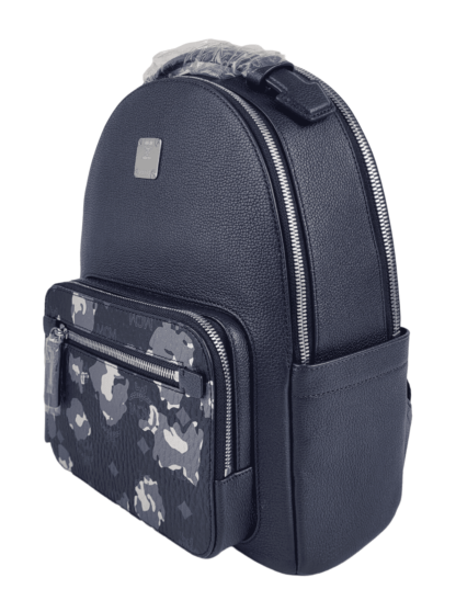 MCM - MCM Navy Leather Small Backpack with Camo Print