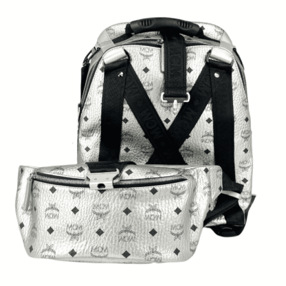 MCM - MCM Women Jemison 2in1 Silver Visetos Medium Backpack Belt Bag