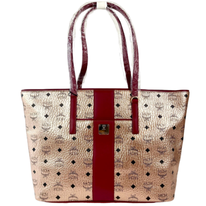 MCM - MCM Chamoagne Women's Gold Monogram Visetos Canvas Medium Tote Bag