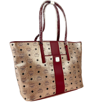 MCM - MCM Chamoagne Women's Gold Monogram Visetos Canvas Medium Tote Bag