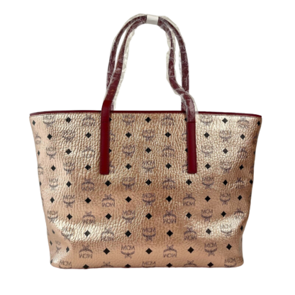 MCM - MCM Chamoagne Women's Gold Monogram Visetos Canvas Medium Tote Bag