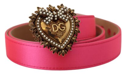 Dolce & Gabbana - Elegant Pink Satin Belt with Gold Heart Buckle