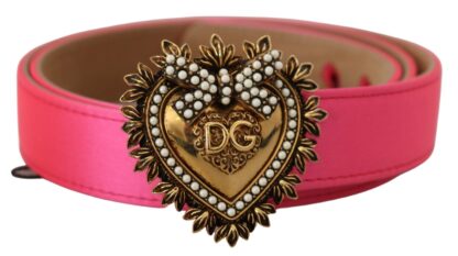 Dolce & Gabbana - Elegant Pink Satin Belt with Gold Heart Buckle