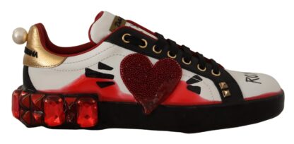 Dolce & Gabbana - Chic Royal Love Crystal Leather Sneakers