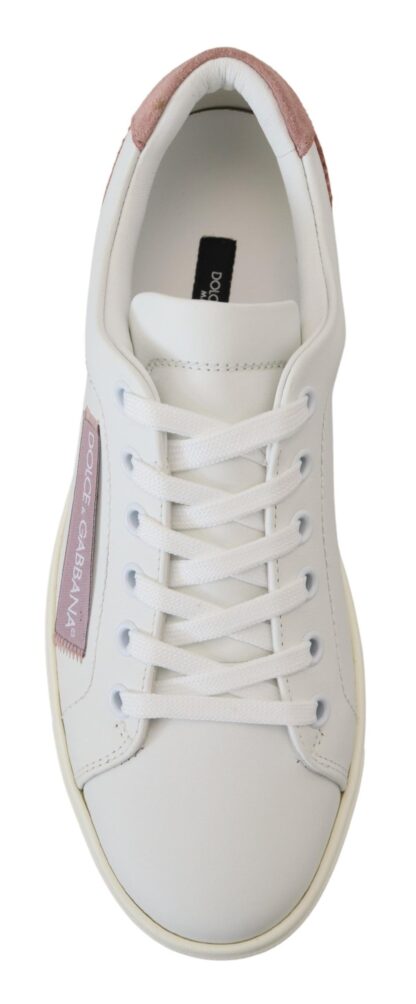 Dolce & Gabbana - Chic White Pink Leather Low-Top Sneakers