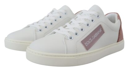 Dolce & Gabbana - Chic White Pink Leather Low-Top Sneakers