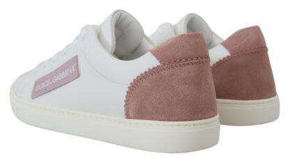 Dolce & Gabbana - Chic White Pink Leather Low-Top Sneakers