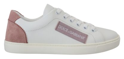 Dolce & Gabbana - Chic White Pink Leather Low-Top Sneakers