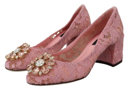 Dolce & Gabbana - Pastel Pink Lace Crystal Embellished Pumps