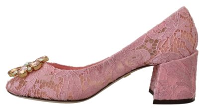 Dolce & Gabbana - Pastel Pink Lace Crystal Embellished Pumps