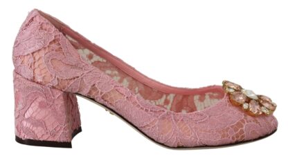 Dolce & Gabbana - Pastel Pink Lace Crystal Embellished Pumps