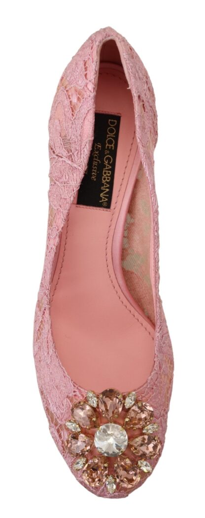 Dolce & Gabbana - Pastel Pink Lace Crystal Embellished Pumps