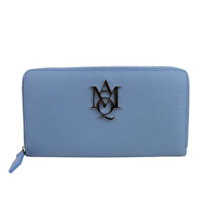 Alexander McQueen - Alexander McQueen Women's Gold Logo Blue Leather Zip Around Wallet