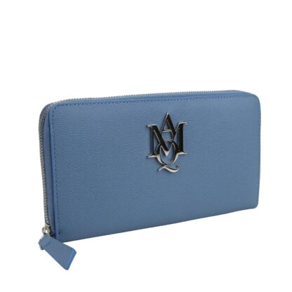 Alexander McQueen - Alexander McQueen Women's Gold Logo Blue Leather Zip Around Wallet