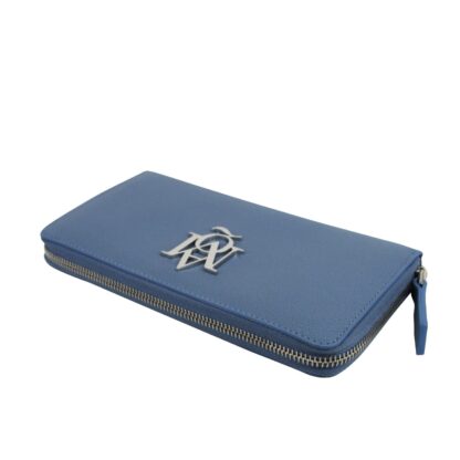 Alexander McQueen - Alexander McQueen Women's Gold Logo Blue Leather Zip Around Wallet