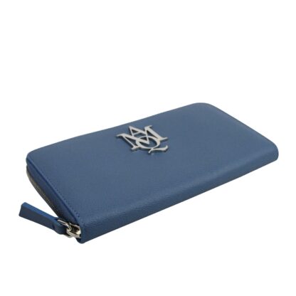 Alexander McQueen - Alexander McQueen Women's Gold Logo Blue Leather Zip Around Wallet