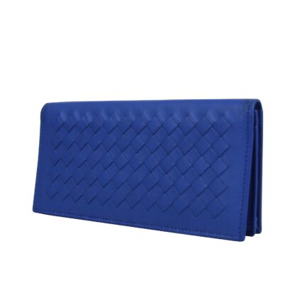 Bottega Veneta - Bottega Veneta Men's Intercciaco Blue Leather Woven Long Bifold Wallet