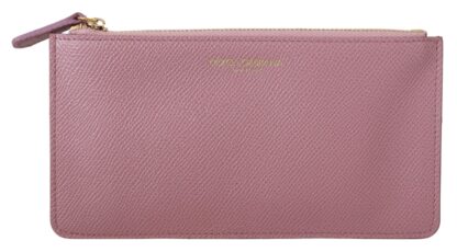 Dolce & Gabbana - Dolce & Gabbana Pink Leather Slim Purse Zipper Closure Pouch Women's Wallet