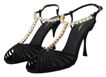 Dolce & Gabbana - Elegant Silk Blend Crystal T-Strap Heels