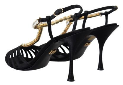 Dolce & Gabbana - Elegant Silk Blend Crystal T-Strap Heels