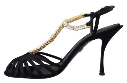 Dolce & Gabbana - Elegant Silk Blend Crystal T-Strap Heels