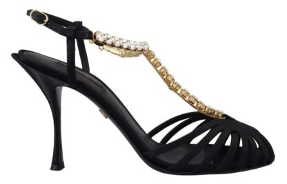 Dolce & Gabbana - Elegant Silk Blend Crystal T-Strap Heels