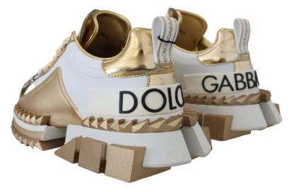 Dolce & Gabbana - Elegant White and Gold Leather Sneakers